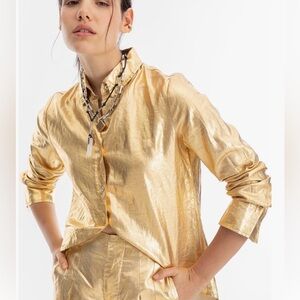Lanhtropy Gold Metallic Women's Top sz S